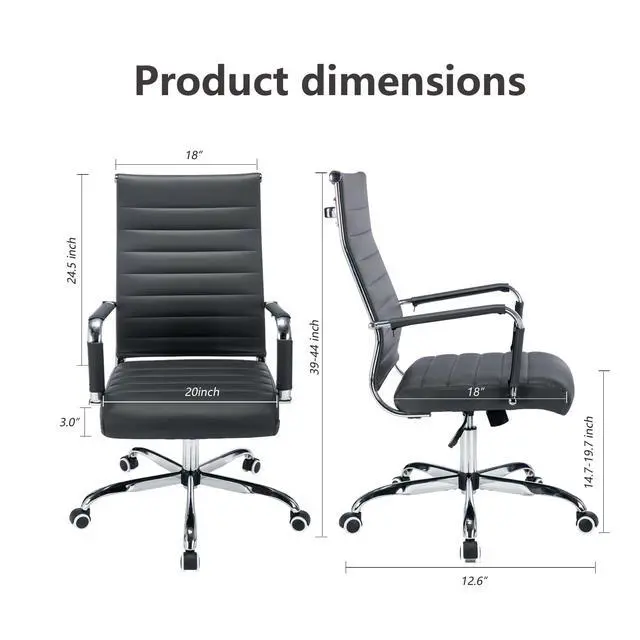 Alt view image 2 of 7 - Office Desk Chair Leather, Conference Room Chairs with Wheels, Executive Modern Ergonomic Ribbed Computer Chair