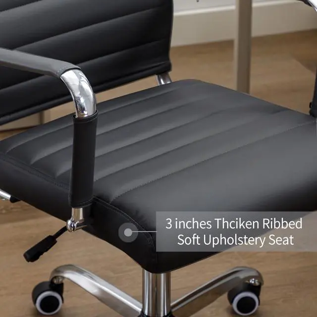 Alt view image 5 of 7 - Office Desk Chair Leather, Conference Room Chairs with Wheels, Executive Modern Ergonomic Ribbed Computer Chair