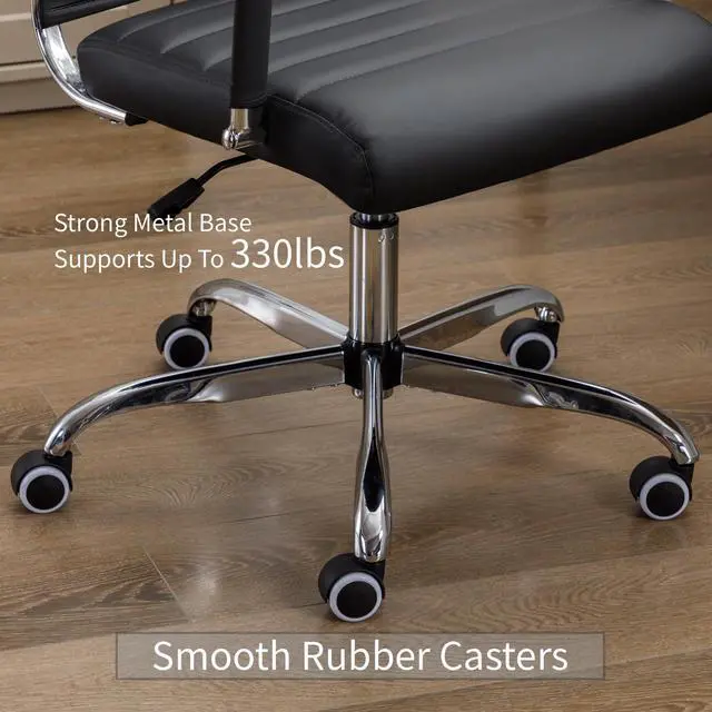 Alt view image 6 of 7 - Office Desk Chair Leather, Conference Room Chairs with Wheels, Executive Modern Ergonomic Ribbed Computer Chair