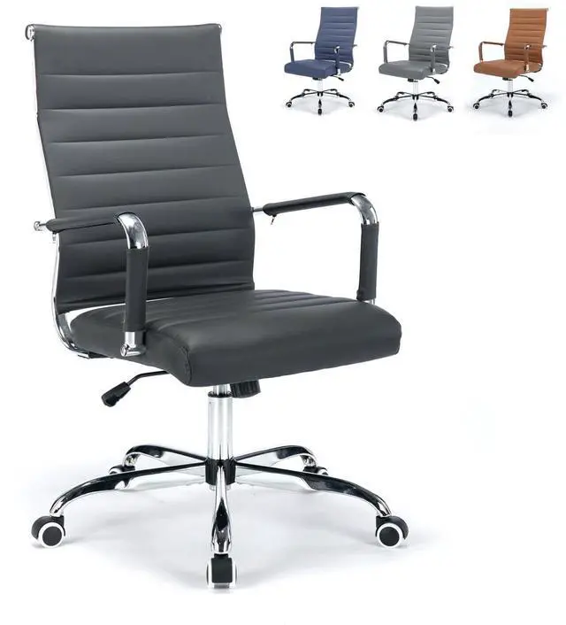 Alt view image 7 of 7 - Office Desk Chair Leather, Conference Room Chairs with Wheels, Executive Modern Ergonomic Ribbed Computer Chair