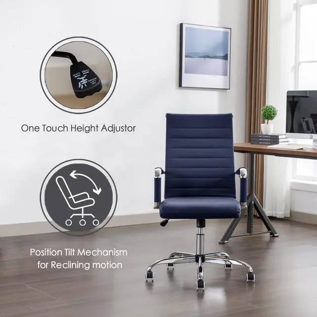 Alt view image 4 of 6 - Office Desk Chair Leather, Conference Room Chairs with Wheels, Executive Modern High Back Ergonomic Swivel Rolling Ribbed Computer Chair
