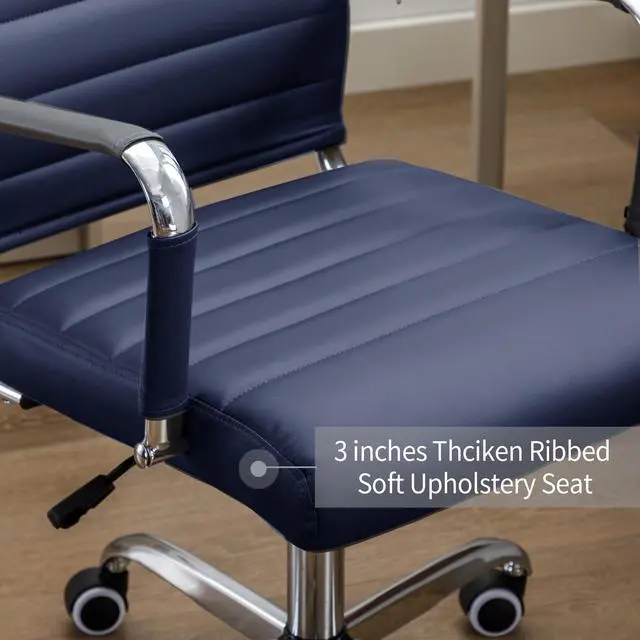 Alt view image 5 of 6 - Office Desk Chair Leather, Conference Room Chairs with Wheels, Executive Modern High Back Ergonomic Swivel Rolling Ribbed Computer Chair