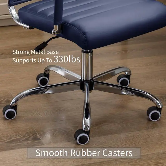 Alt view image 6 of 6 - Office Desk Chair Leather, Conference Room Chairs with Wheels, Executive Modern High Back Ergonomic Swivel Rolling Ribbed Computer Chair