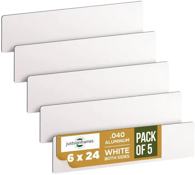 Main image of Aluminum Sheet Blanks for Custom Signs, 6 x 24 x.040 in, White, 5 Packs | Double-Sided, Weatherproof, Yard & Garage Sale Use, Sublimation Metal Plate, Vinyl & Digital Print Ready, Burr-Free Corners