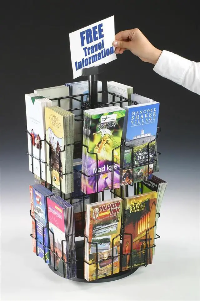 Alt view image 3 of 5 - Wire Literature Display for Counter | Rotating Brochure Rack, Black, 16 Full-View Pockets, For 4x9 Pamphlets, Plastic Sign Holder Included, WSCB216