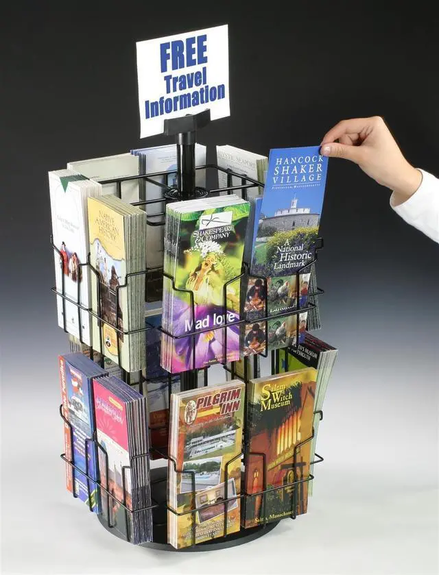Alt view image 4 of 5 - Wire Literature Display for Counter | Rotating Brochure Rack, Black, 16 Full-View Pockets, For 4x9 Pamphlets, Plastic Sign Holder Included, WSCB216