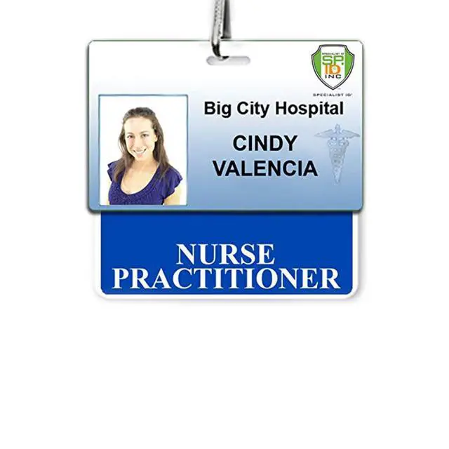 Alt view image 2 of 7 - 5 Pack - Nurse Practitioner Badge Buddy - Heavy Duty Horizontal Badge Buddies for Nurse Practitioners - Spill & Tear Proof Cards - 2 Sided Quick Role Identifier ID Tag Backer by (Blue)