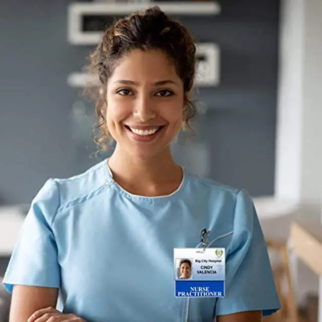 Alt view image 5 of 7 - 5 Pack - Nurse Practitioner Badge Buddy - Heavy Duty Horizontal Badge Buddies for Nurse Practitioners - Spill & Tear Proof Cards - 2 Sided Quick Role Identifier ID Tag Backer by (Blue)