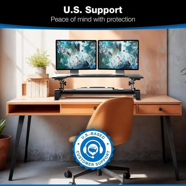 Alt view image 3 of 7 - Standing Desk Converter - Height Adjustable Stand Up Riser with Manual Lift, 36.5" x 22" Desktop, Stand up Convertor in Black, Fits Dual Monitors, Laptop and Keyboard Mouse Tray