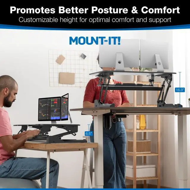Alt view image 4 of 7 - Standing Desk Converter - Height Adjustable Stand Up Riser with Manual Lift, 36.5" x 22" Desktop, Stand up Convertor in Black, Fits Dual Monitors, Laptop and Keyboard Mouse Tray
