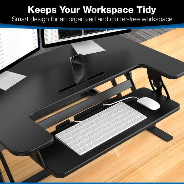 Alt view image 5 of 7 - Standing Desk Converter - Height Adjustable Stand Up Riser with Manual Lift, 36.5" x 22" Desktop, Stand up Convertor in Black, Fits Dual Monitors, Laptop and Keyboard Mouse Tray