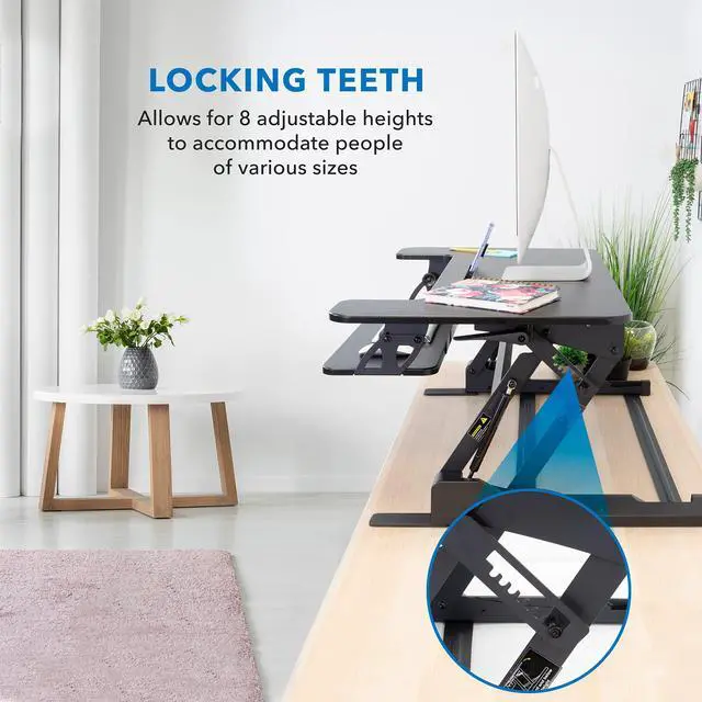 Alt view image 6 of 7 - Standing Desk Converter - Height Adjustable Stand Up Riser with Manual Lift, 36.5" x 22" Desktop, Stand up Convertor in Black, Fits Dual Monitors, Laptop and Keyboard Mouse Tray