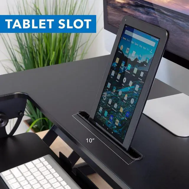 Alt view image 7 of 7 - Standing Desk Converter - Height Adjustable Stand Up Riser with Manual Lift, 36.5" x 22" Desktop, Stand up Convertor in Black, Fits Dual Monitors, Laptop and Keyboard Mouse Tray