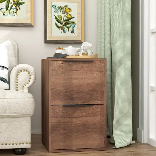 Alt view image 2 of 7 - File Cabinet, 2 Drawer Filing Cabinet for Home Office, Modern Farmhouse File Cabinets with Hanging Rail for Letter Files,Small Vertical File Cabinets, Brown