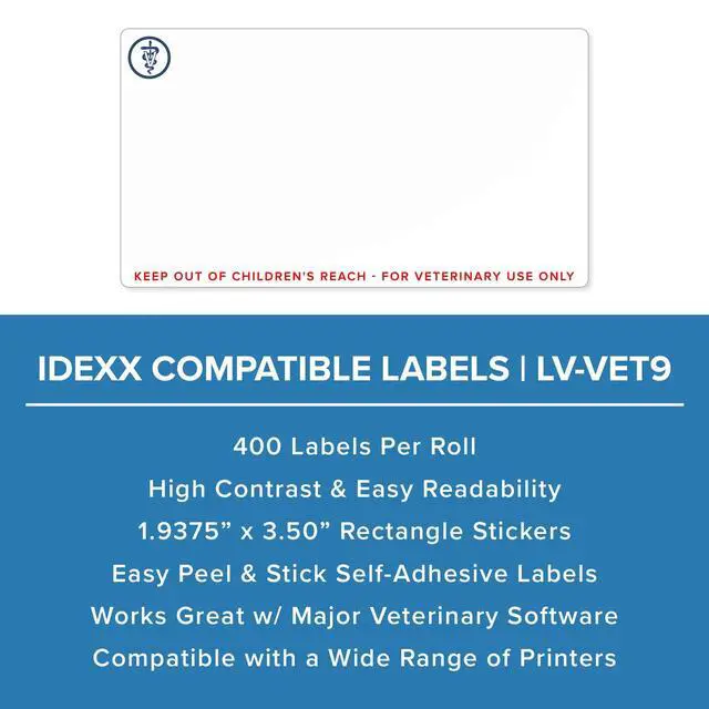 Alt view image 2 of 7 - Veterinary Prescription Labels 1-15/16 x 3-1/2 in Direct Thermal - for Veterinary Use Only - 400 Labels/Roll - Compatible with Zebra and Dymo 450 Label Printers