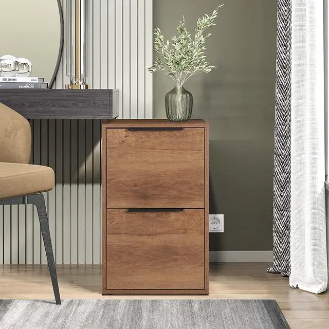 Alt view image 7 of 7 - File Cabinet, 2 Drawer Filing Cabinet for Home Office, Modern Farmhouse File Cabinets with Hanging Rail for Letter Files,Small Vertical File Cabinets, Brown