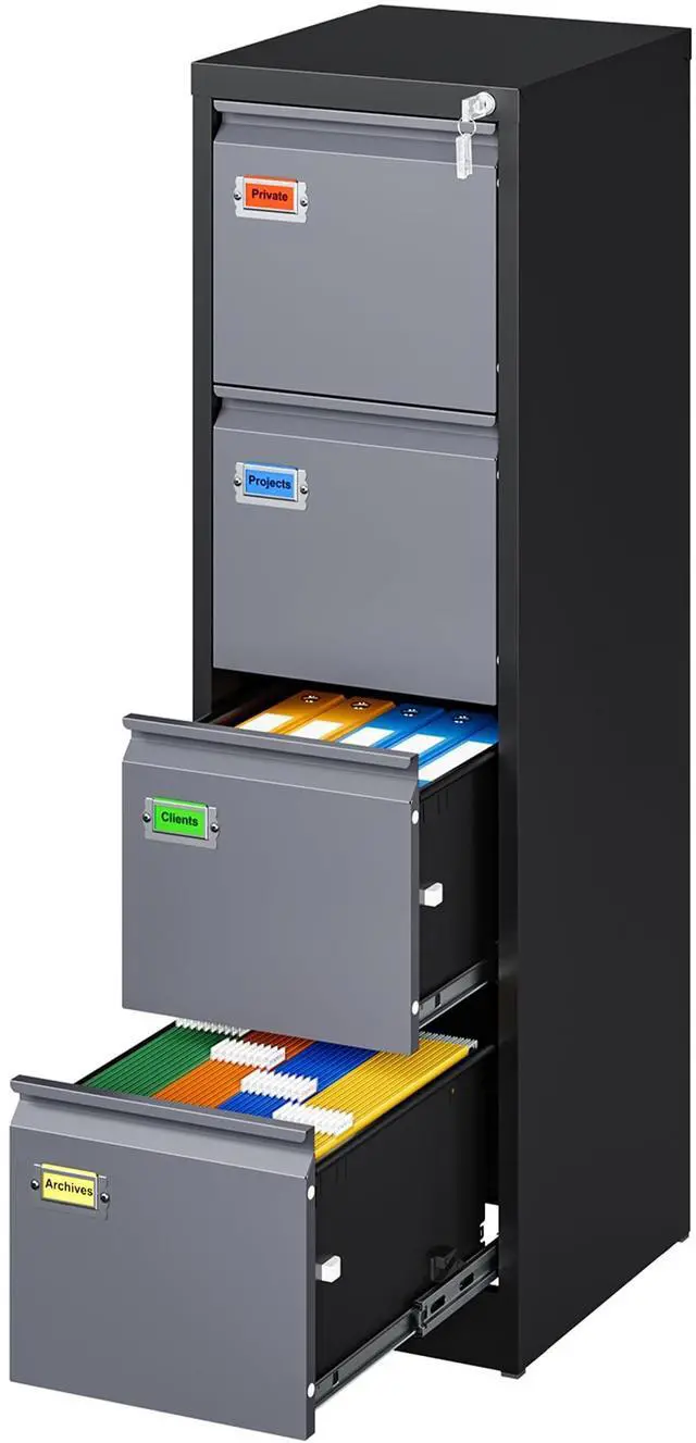 Main image of 4 Drawer File Cabinet, Vertical Filing Cabinets with Lock, Metal File Cabinets for Home Office, Anti-Tip 4 Storage Drawers for Letter/Legal/A4/F4 Size (Assemble Required, Black)