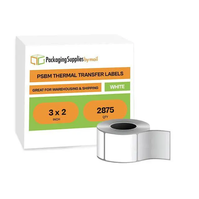Alt view image 2 of 6 - PSBM 4 Rolls 3 x 2 Inch Thermal Transfer Label Stickers, 3 Inch Core, 2875 Labels/Roll, Fade-Resistant Label for Barcode and Shipping Printing, Compatible with Zebra, Sato & Datamax