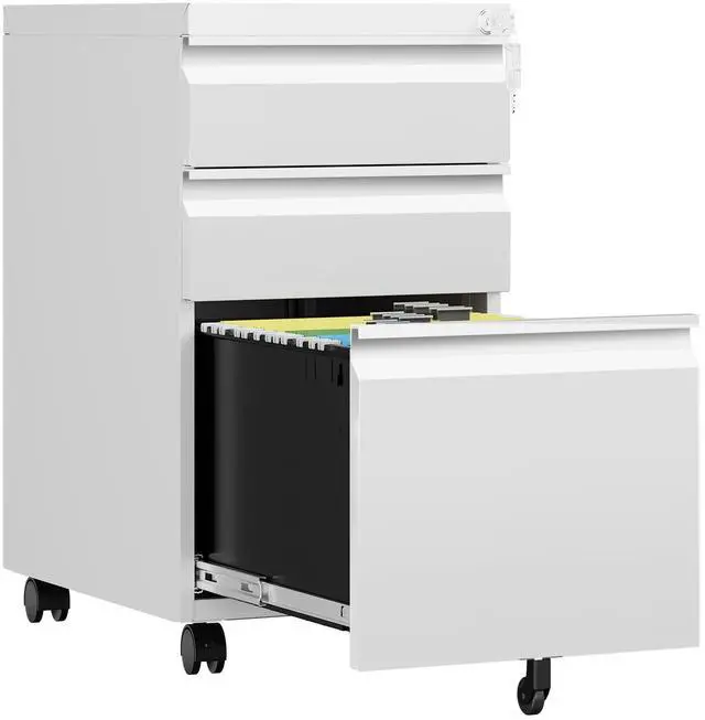 Main image of 3 Drawer Mobile File Cabinet with Lock, Rolling File Cabinets for Home Office, Under Desk Small File Caninet on wheels, Metal Vertical White Filing Cabnet for Legal/Letter/A4 - Assembly Required