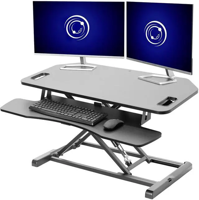 Main image of Extra Wide 38 inch Corner Desk Converter, K Series, Height Adjustable Sit to Stand Riser, Dual Monitor and Laptop Workstation with Wide Keyboard Tray, Black, DESK-V000KL