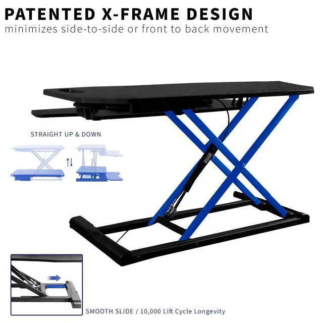Alt view image 5 of 7 - Extra Wide 38 inch Corner Desk Converter, K Series, Height Adjustable Sit to Stand Riser, Dual Monitor and Laptop Workstation with Wide Keyboard Tray, Black, DESK-V000KL