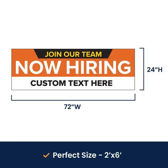 Alt view image 6 of 7 - Customized/Personalized Now Hiring 2x6 Indoor/Outdoor 13 Oz. Vinyl Banner - Orange