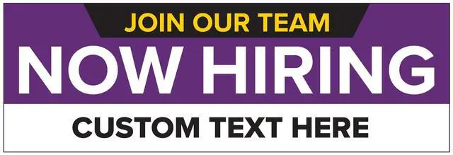 Main image of Customized/Personalized Now Hiring 2x6 Indoor/Outdoor 13 Oz. Vinyl Banner - Purple