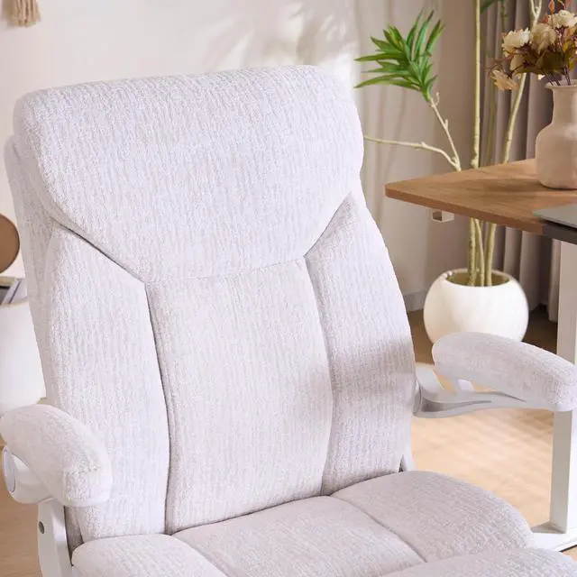 Alt view image 6 of 7 - Fabric Executive Office Chair - White Ergonomic Computer Desk Chair | Flip-up Arms,Cloth Material,Mid Back,Adjustable Height,Swivel Wheels for Short People Women Study Work for Small Space