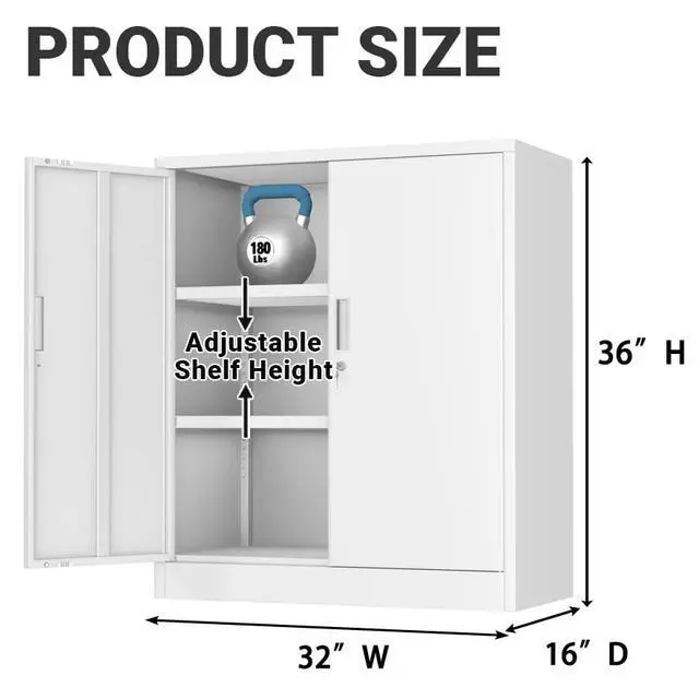 Alt view image 3 of 7 - Metal Storage Cabinet, 36" H Locking Storage Cabinet with Shelves and Doors for Home Office, Garage, Utility Room, Entryway(White)