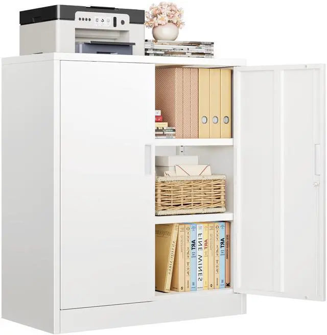 Main image of Metal Storage Cabinet, 36" H Locking Storage Cabinet with Shelves and Doors for Home Office, Garage, Utility Room, Entryway(White)