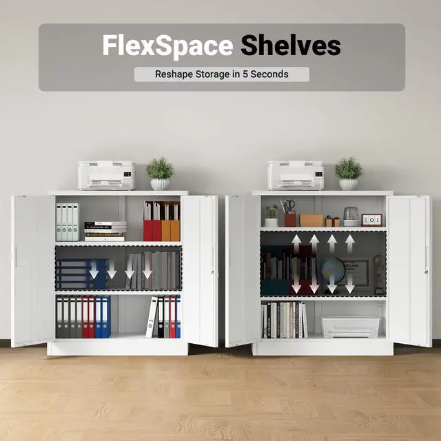 Alt view image 6 of 7 - Metal Storage Cabinet, 36" H Locking Storage Cabinet with Shelves and Doors for Home Office, Garage, Utility Room, Entryway(White)