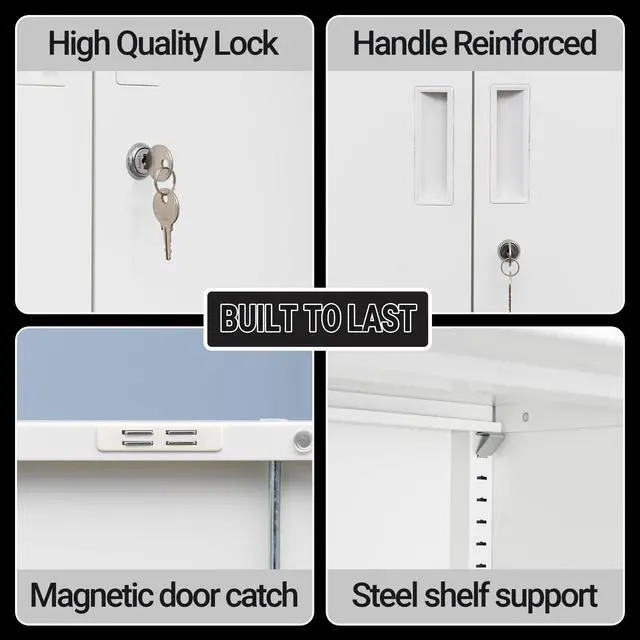 Alt view image 7 of 7 - Metal Storage Cabinet, 36" H Locking Storage Cabinet with Shelves and Doors for Home Office, Garage, Utility Room, Entryway(White)