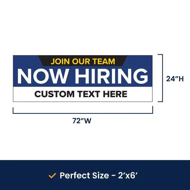 Alt view image 6 of 7 - Customized/Personalized Now Hiring 2x6 Indoor/Outdoor 13 Oz. Vinyl Banner - Blue