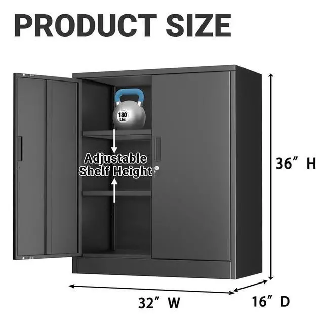 Alt view image 3 of 7 - Metal Storage Cabinet, 36" H Locking Storage Cabinet with Shelves and Doors, Metal Cabinets for Home Office, Garage, Utility Room and Basement (Black)