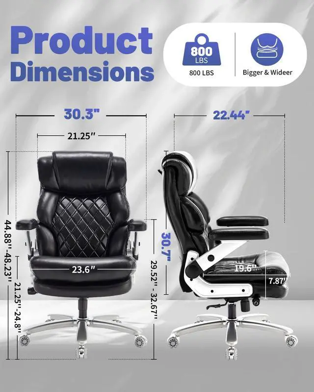 Alt view image 2 of 7 - 800LBS Big and Tall Office Chair for Heavy People, Heavy Duty Executive Chair with High Back, Extra Wide Seat and Adjustable Lumbar, Large Computer Desk Chair Comfortable for Home Office