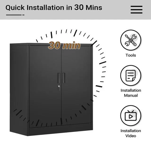 Alt view image 7 of 7 - Metal Storage Cabinet, 36" H Locking Storage Cabinet with Shelves and Doors, Metal Cabinets for Home Office, Garage, Utility Room and Basement (Black)