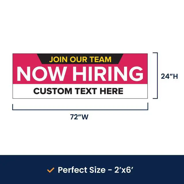 Alt view image 6 of 7 - Customized/Personalized Now Hiring 2x6 Indoor/Outdoor 13 Oz. Vinyl Banner - Pink