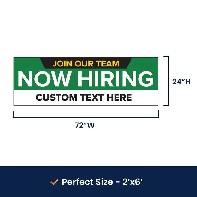 Alt view image 6 of 7 - Customized/Personalized Now Hiring 2x6 Indoor/Outdoor 13 Oz. Vinyl Banner - Green