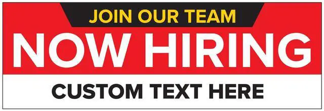 Main image of Customized/Personalized Now Hiring 2x6 Indoor/Outdoor 13 Oz. Vinyl Banner - Red
