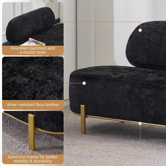 Alt view image 4 of 7 - Waiting Room Bench with Back, 55.1" Office Guest Chair, Chenille Fabric Reception Seating, Lobby Bench for Beauty Salon Barbershop Airport Bank Hall Room Conference