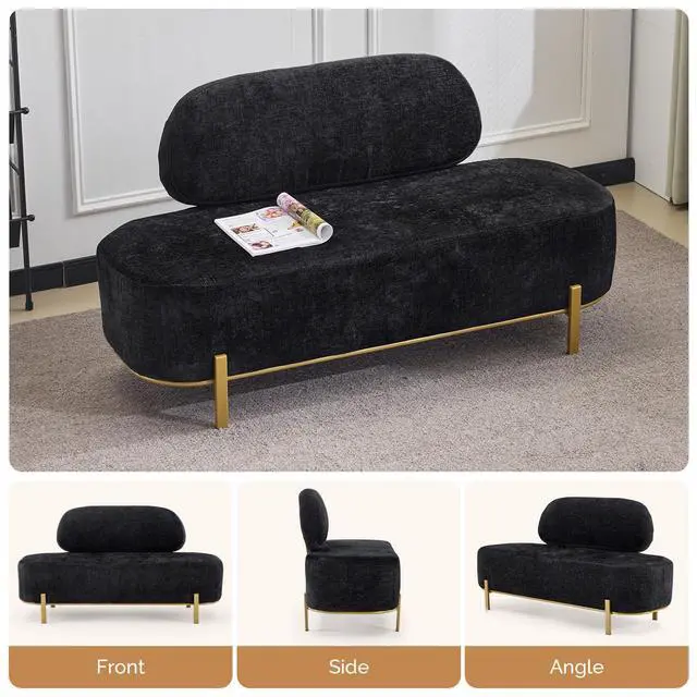 Alt view image 6 of 7 - Waiting Room Bench with Back, 55.1" Office Guest Chair, Chenille Fabric Reception Seating, Lobby Bench for Beauty Salon Barbershop Airport Bank Hall Room Conference