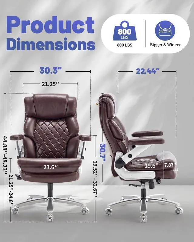 Alt view image 2 of 7 - 800LBS Big and Tall Office Chair for Heavy People, Heavy Duty Executive Chair with High Back, Extra Wide Seat and Adjustable Lumbar, Large Computer Desk Chair Comfortable for Home Office