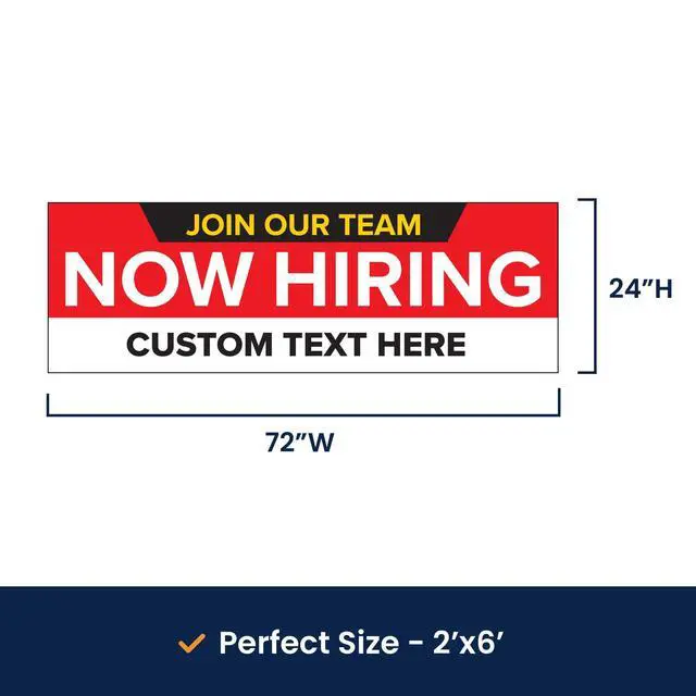 Alt view image 6 of 7 - Customized/Personalized Now Hiring 2x6 Indoor/Outdoor 13 Oz. Vinyl Banner - Red