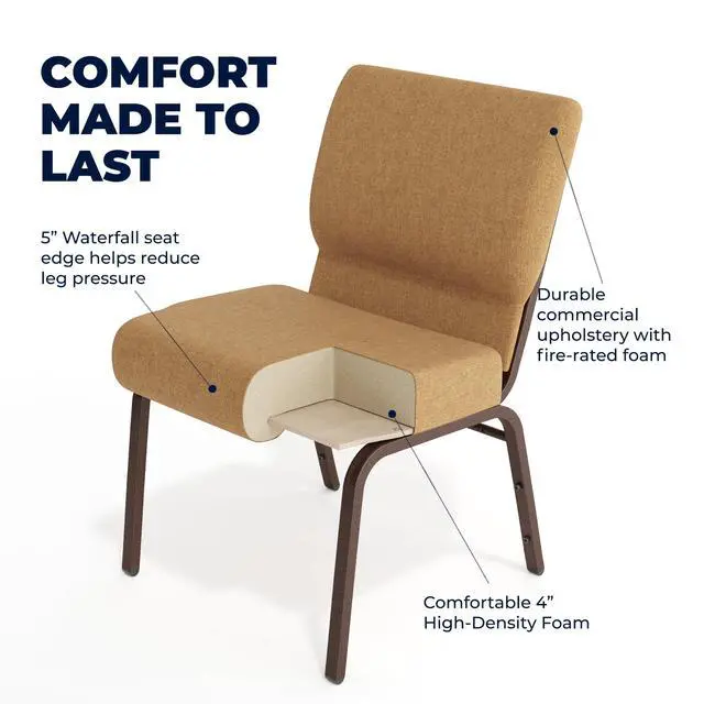 Alt view image 5 of 7 - Caramel Fabric 21" W Stacking Church Chair | Copper Vein Frame, Fabric Upholstery