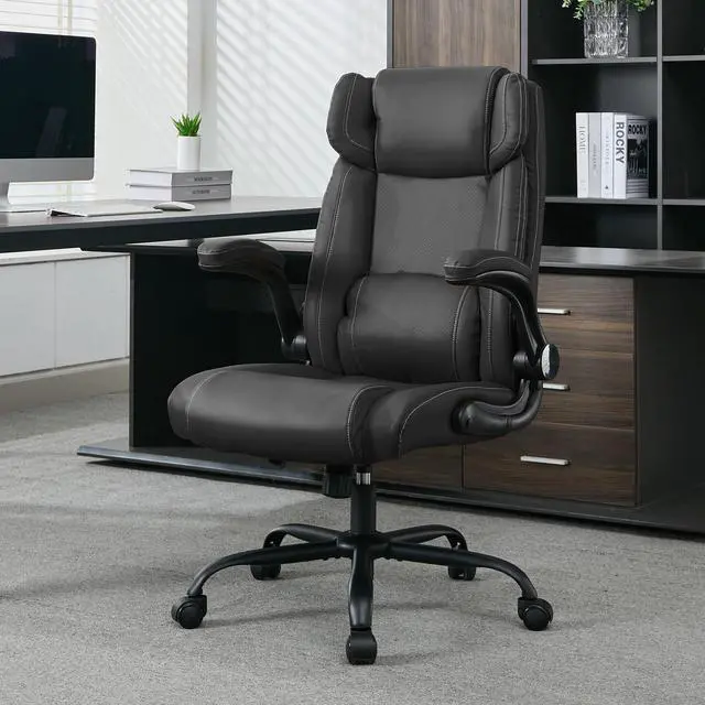Main image of Office Desk Chair,Ergonomic Conference Room Chairs,Mid Back Executive Leather Chair,Comfy Computer Desk Chairs with Adjustable Flip-Up Arms and Rocking Function (Black)
