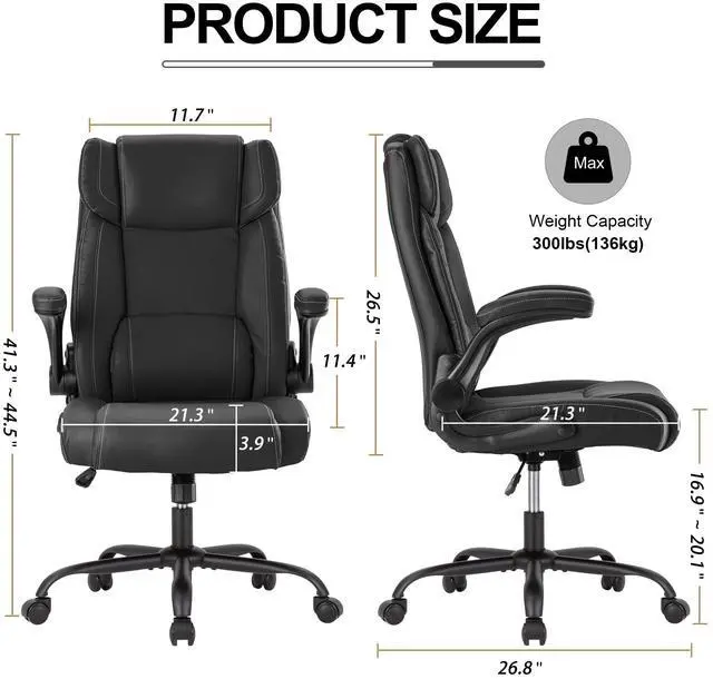Alt view image 2 of 7 - Office Desk Chair,Ergonomic Conference Room Chairs,Mid Back Executive Leather Chair,Comfy Computer Desk Chairs with Adjustable Flip-Up Arms and Rocking Function (Black)