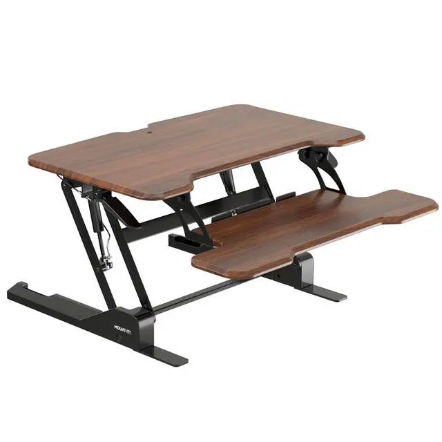 Alt view image 7 of 7 - Height Adjustable Standing Desk Converter, Compact 30 Wide Tabletop Standing Desk Riser with Gas Spring, Desktop Stand Up Workstation with Keyboard Tray Fits Monitor or Laptop, Dark Walnut