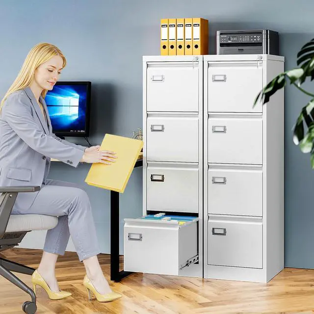 Alt view image 2 of 7 - 4 Drawer File Cabinet with Lock, Metal Filing Cabinets for Home Office, Vertical Black Locking File Caninet, Steel Narrow Four Drawer File Cabnet for Letter/Legal / A4 / B4- Assembly Required