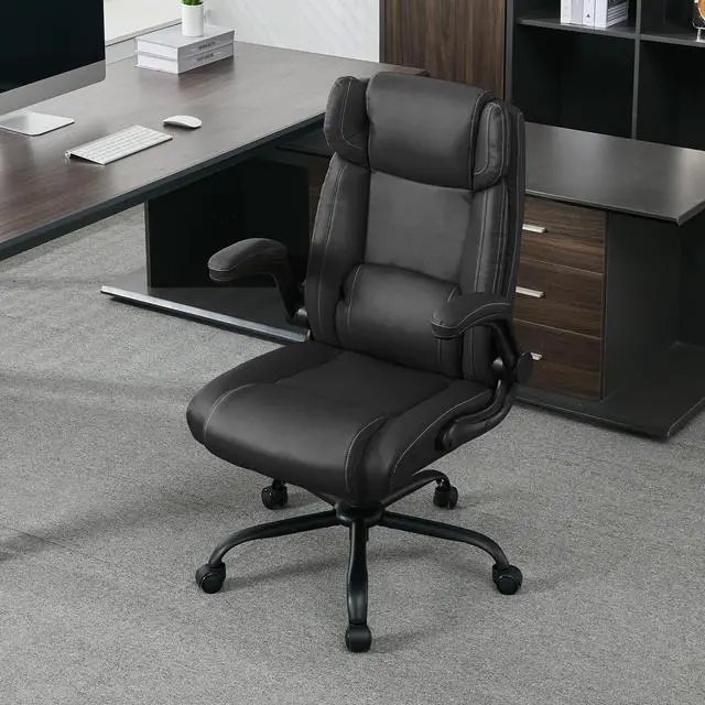 Alt view image 7 of 7 - Office Desk Chair,Ergonomic Conference Room Chairs,Mid Back Executive Leather Chair,Comfy Computer Desk Chairs with Adjustable Flip-Up Arms and Rocking Function (Black)