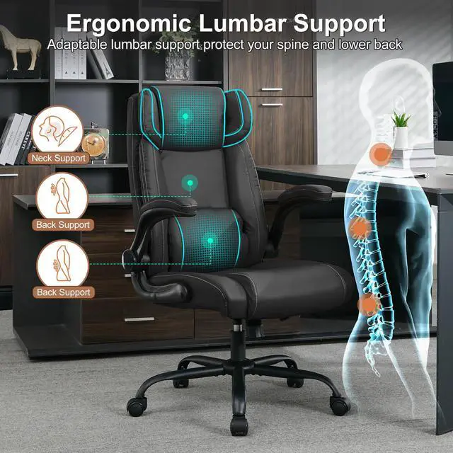 Alt view image 6 of 7 - Office Desk Chair,Ergonomic Conference Room Chairs,Mid Back Executive Leather Chair,Comfy Computer Desk Chairs with Adjustable Flip-Up Arms and Rocking Function (Black)